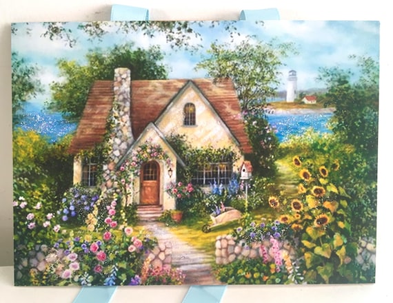 Seaside Cottage Garden Print: Iridescent Glitter, Satin