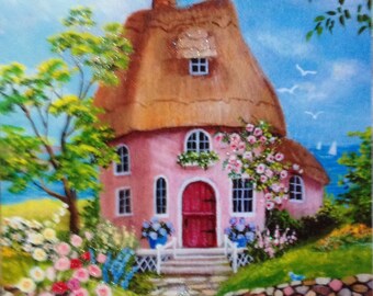 Storybook Cottage Art Print, Storybook Art, Floral Cottage
