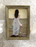 Miniature Art by Susan Rios, Miniature Ocean Art, Woman By The Sea Art Print, Miniature Art, Woman in White Painting
