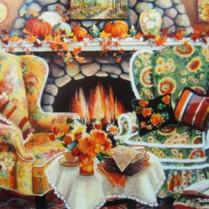 Autumn Art Print, Autumn Decoration, Fall Art, Autumn Cottage Decor, Cottage Decor, Cottage Wall Art, Fall Decor, Cozy Room With Fireplace