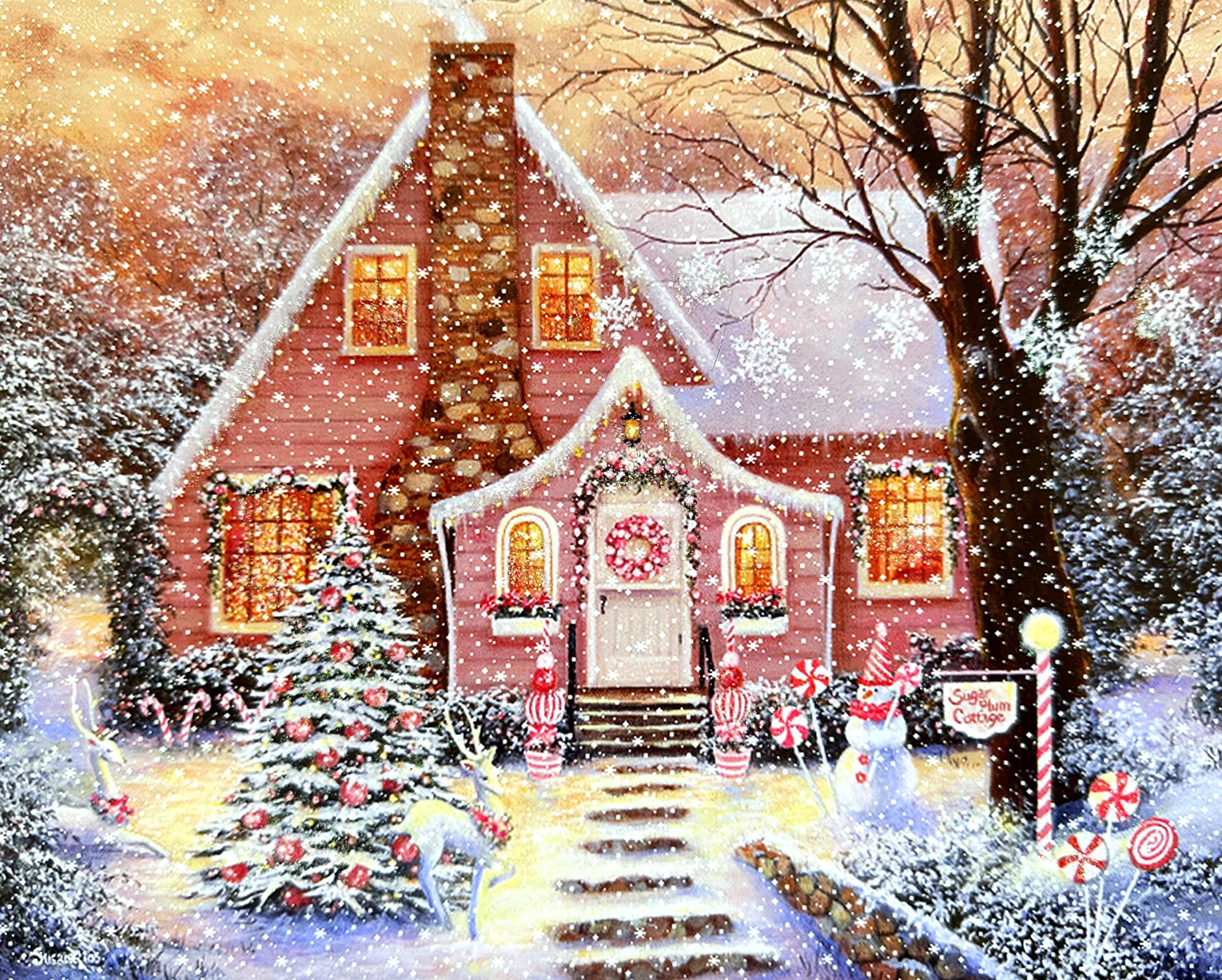 Snowy Christmas Cottage by Susan Rios, Pink Christmas Cottage, Holiday  Cottage, Christmas Art, Pink Christmas 