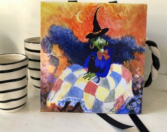 Patchwork Witch Art Print: Whimsical Halloween Decor