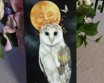 White Barn Owl Art Print, Moonlit Glitter Bird Decor, Susan Rios Wall Art