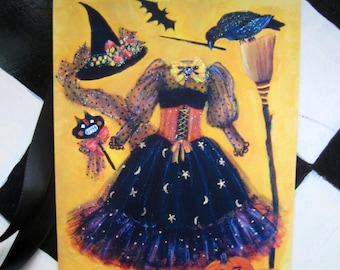 Halloween Witch Dress Art Print: Glittery Fashion Illustration
