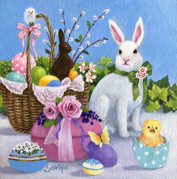 Easter Art Print: Bunny, Basket, and Chick - Susan Rios - Etsy Easter Art Print: Bunny, Basket, and Chick - Susan Rios - Etsy