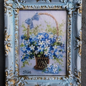 Floral Miniature Art, Miniature Framed Art, Forget-Me-Nots Art Print, Miniature Floral Painting, Framed Floral Art Print