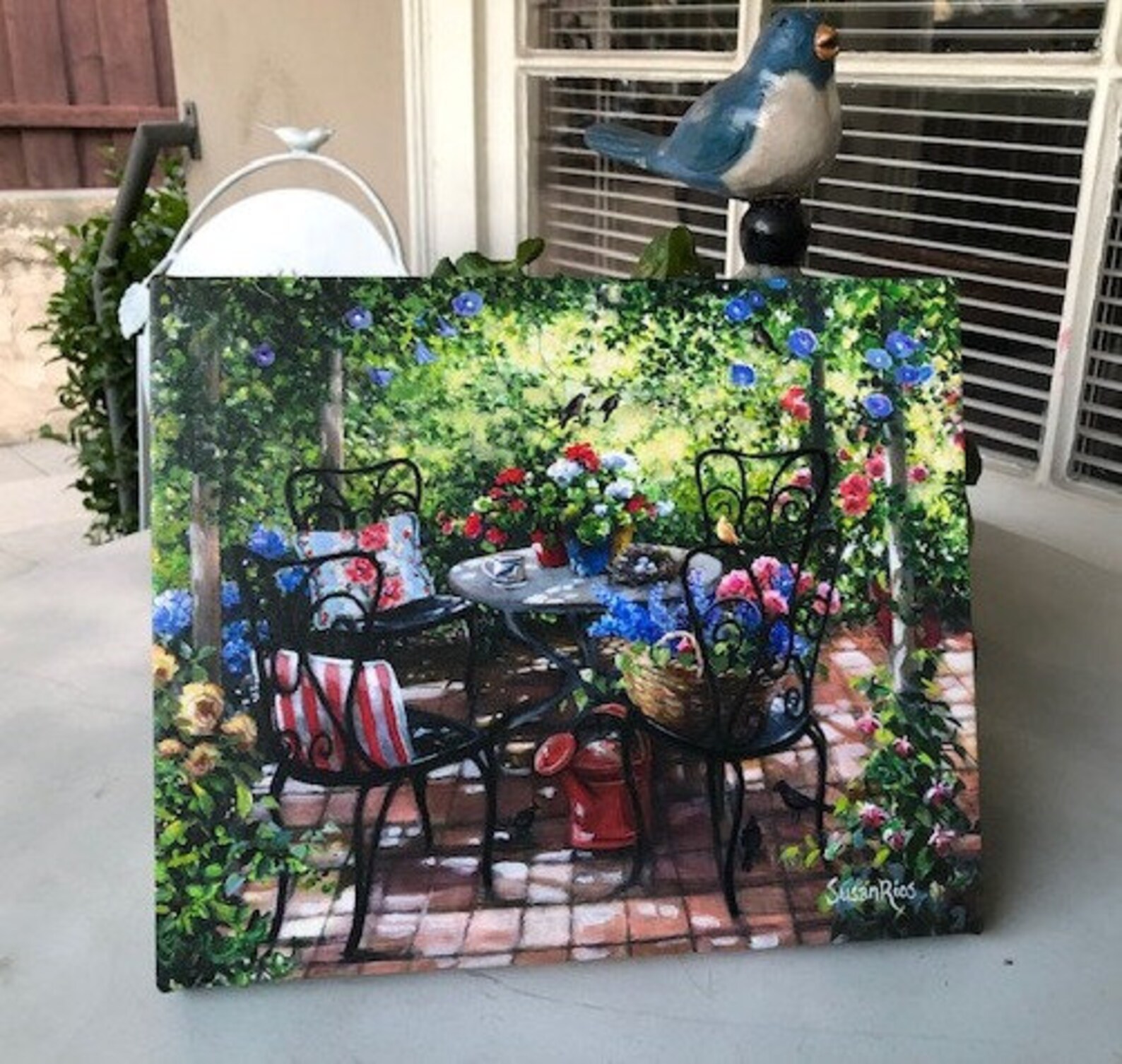 Red White and Blue Patio Floral Patio With Birds for the Etsy