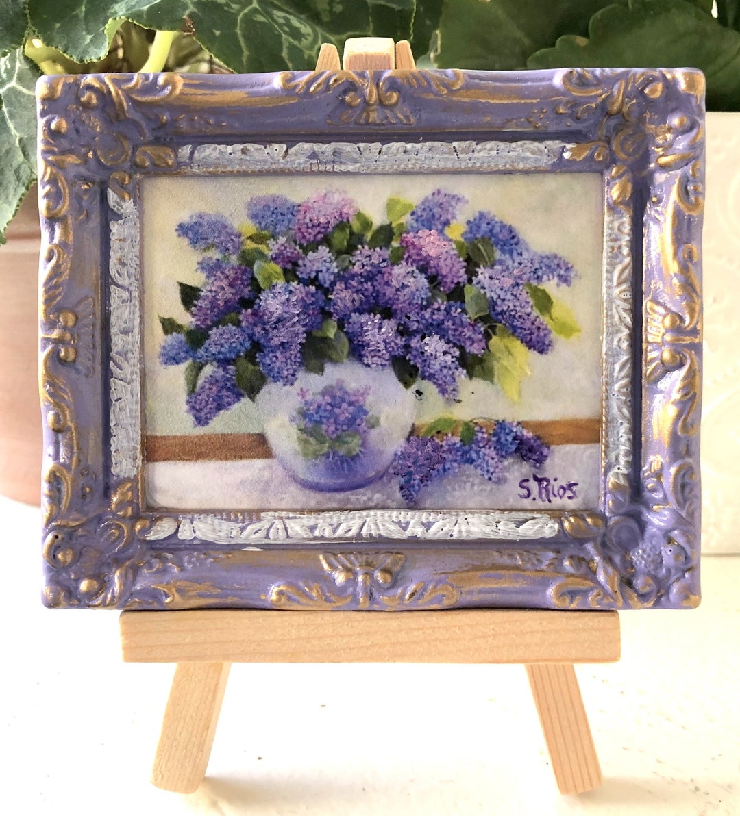 Lilacs Miniature Framed Art Print, Lavender Lilacs, Miniature Painting