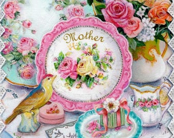 Gift for Mom, Floral Rose Print, Vintage Shabby Chic Decor, Cottage Style Still Life, Pink Roses Art