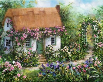 ヨーロッパ式刺繍絵タペストリー: A Cottage in the Forest ヨーロッパ式刺繍絵タペストリー: A Cottage in the Forest