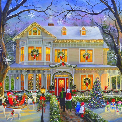 Christmas Art Print Victorian Christmas House Christmas - Etsy