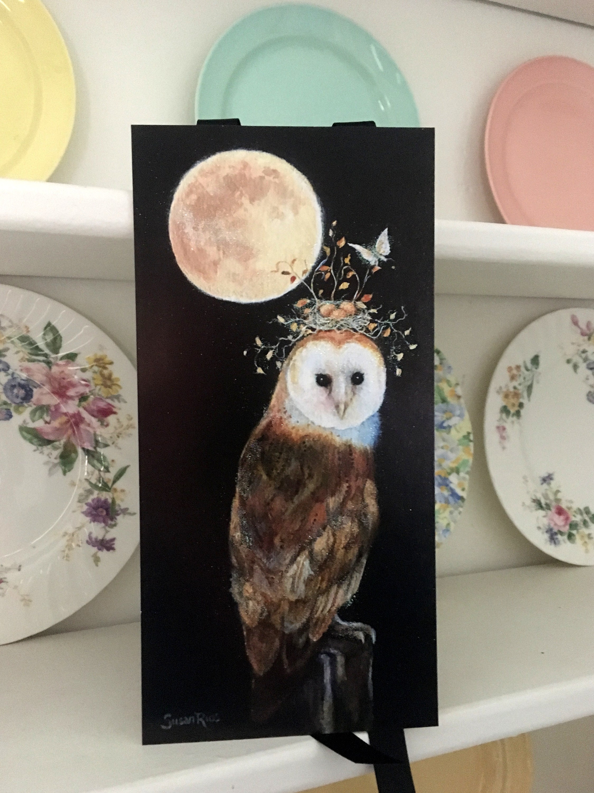 Own Art Print Owl Wall Art White Barn Owl Art Moon Art Owl Etsy