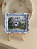 Blue Cottage By The Sea Miniature Framed Art Print, Miniature Cottage By The Sea, Seaside Cottage