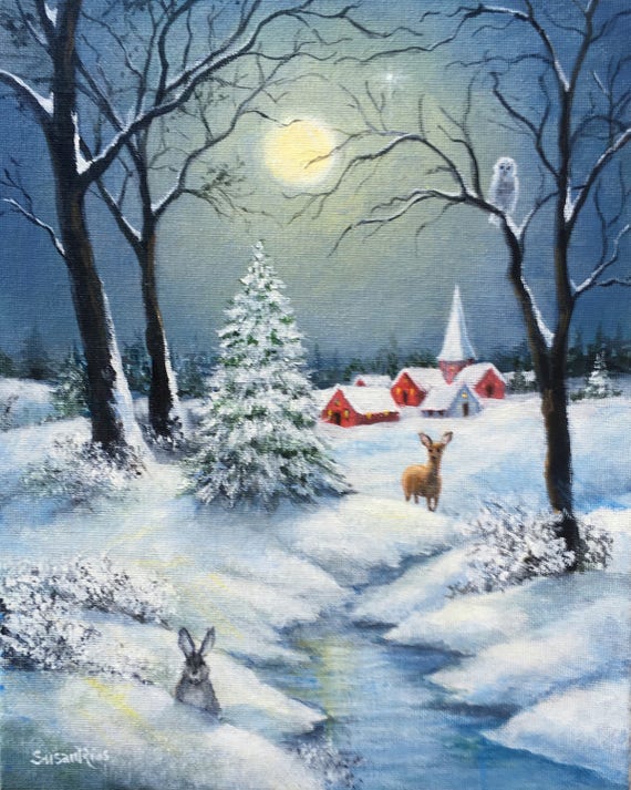 Scène de neige d’hiver de Noël, Impression de Noël, Art de Noël, Scène  d’hiver paisible, Impression de paysage d’hiver