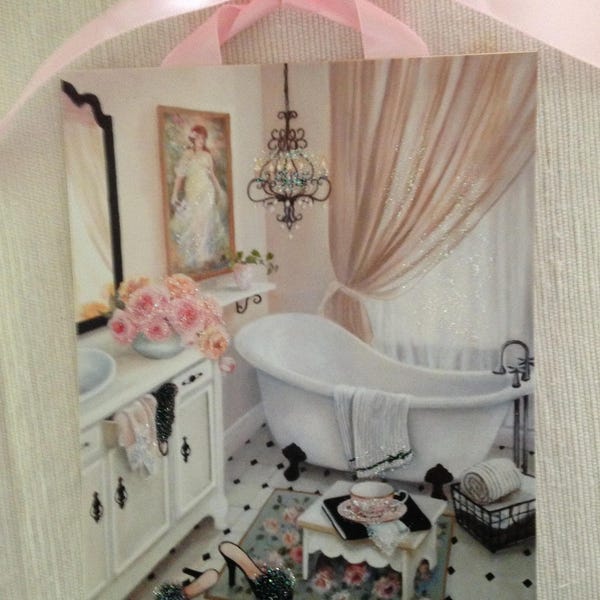 Powder Room Art, Bathroom Art Print, Vintage Bathtub Art, Vintage Floral Art, Shabby Chic Art, Bathroom Wall Art