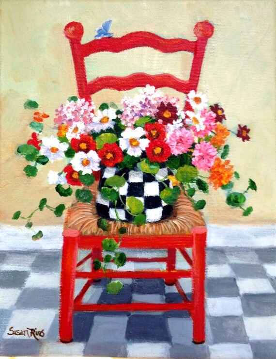 Red Chair Art Print Red Chair Floral Floral Art Print Floral