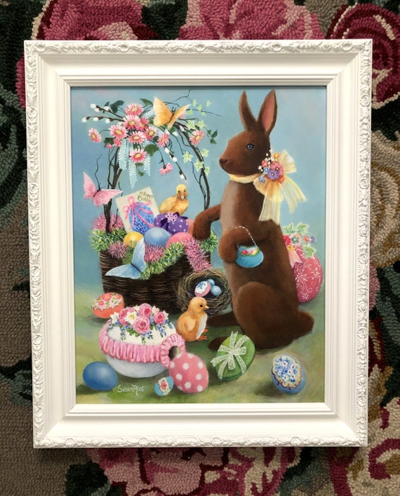 SALE Easter Painting by Susan Rios, Easter Bunny and Easter Basket  Painting, Easter Art, Easter Decor, Easter Decoration 