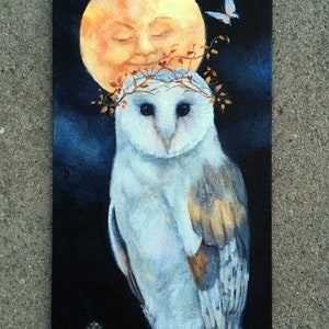 Owl Art Print, White Owl, White Barn Owl, Bird Art, Bird Decor, Owl Wall Decor, Owl and Moon, White Owl Painting