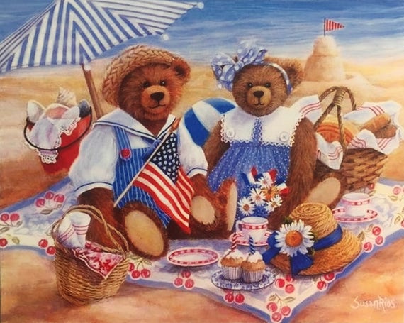 Teddy Bear Picnic Teddy Bear Wall Art Teddy Bear Home Decor Children s Art Bear Art Bear Picnic Patriotic Art Etsy Ireland