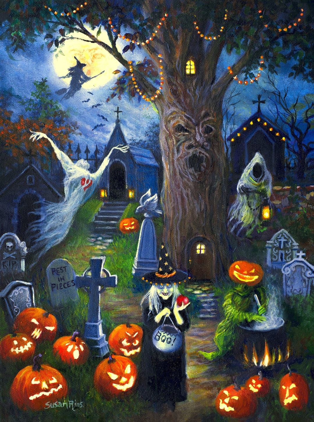Halloween Night Art Print, Halloween Decoration, Halloween Art