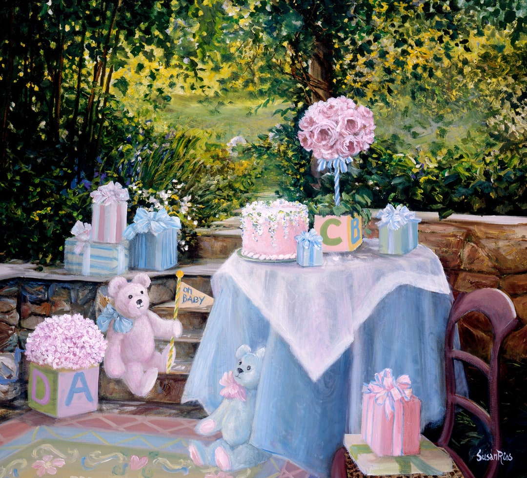 Baby Shower Art Print, Baby Gift, Baby Gifts, Pink and Blue Teddy Bears