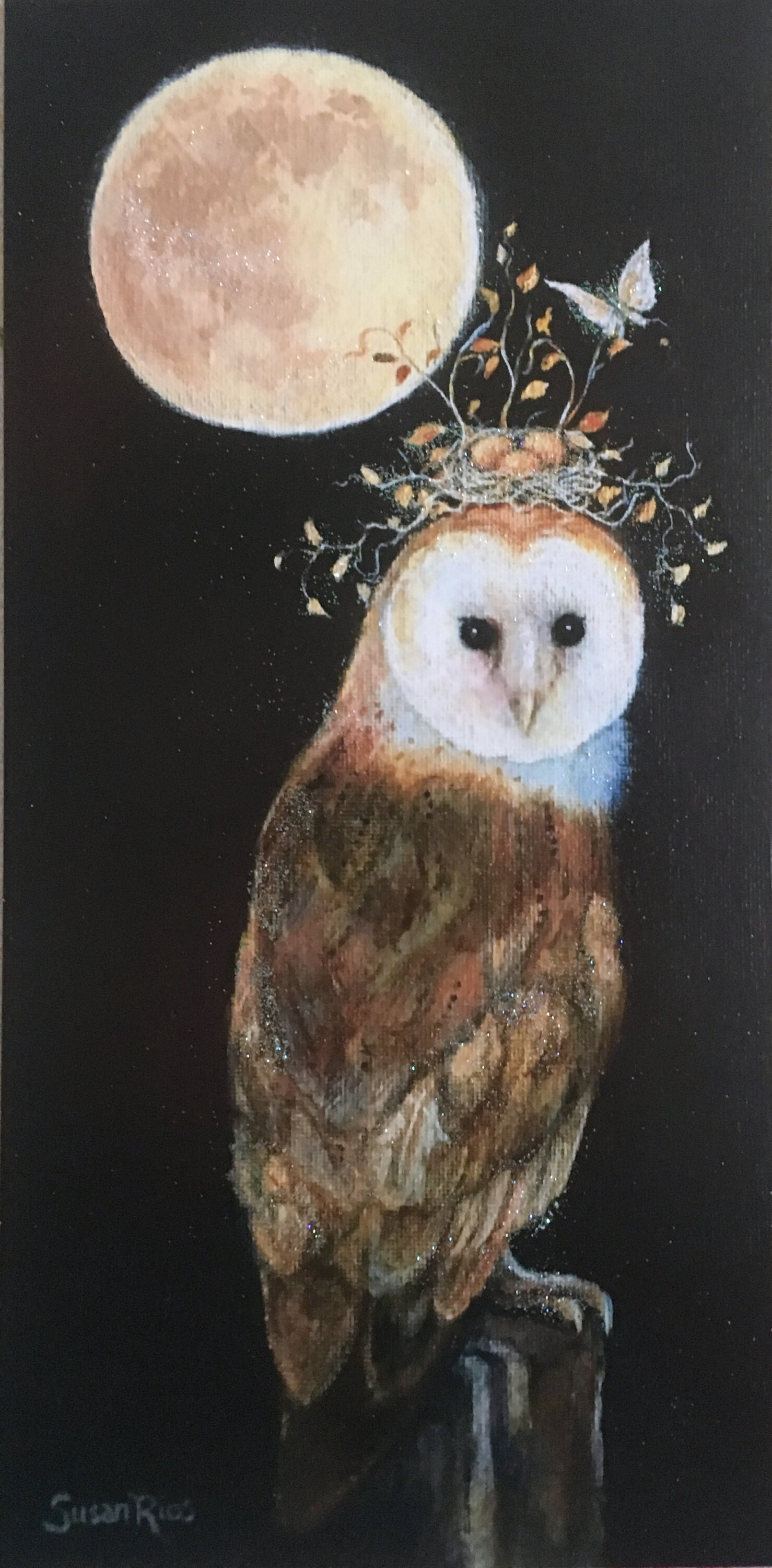 Own Art Print Owl Wall Art White Barn Owl Art Moon Art Owl Etsy