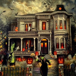 Halloween Art, Halloween Decoration, Halloween Art Print, The Witches Haunt, Haunted House