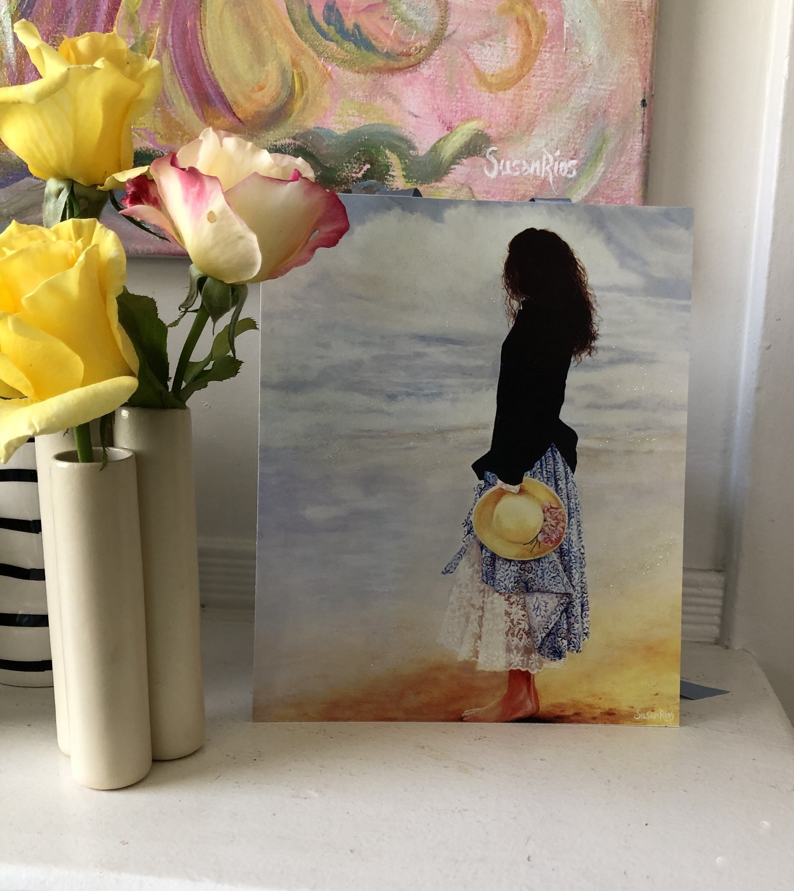 Woman on Beach by the Sea Art Print by Susan Rios: Romantic Seaside ...