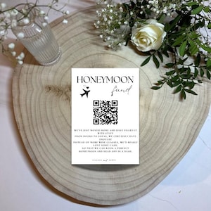 Bröllopsskylt för smekmånadsfond, redigerbar mall för bröllopsfond, direktnedladdning, Venmo PayPal Casapp bröllopsfond QR-kod A5-flyer