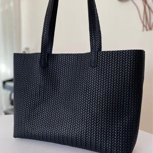 Handmade Genuine Leather Black Tote Bag-Large Leather Tote-Stylish and Durable Design