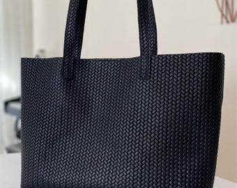 Handmade Genuine Leather Black Tote Bag-Large Leather Tote-Stylish and Durable Design
