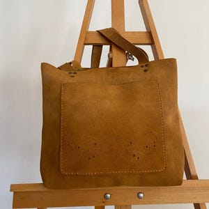 Handmade Genuine Suede Leather Mustard Yellow Tote Bag – Stylish and Durable Design