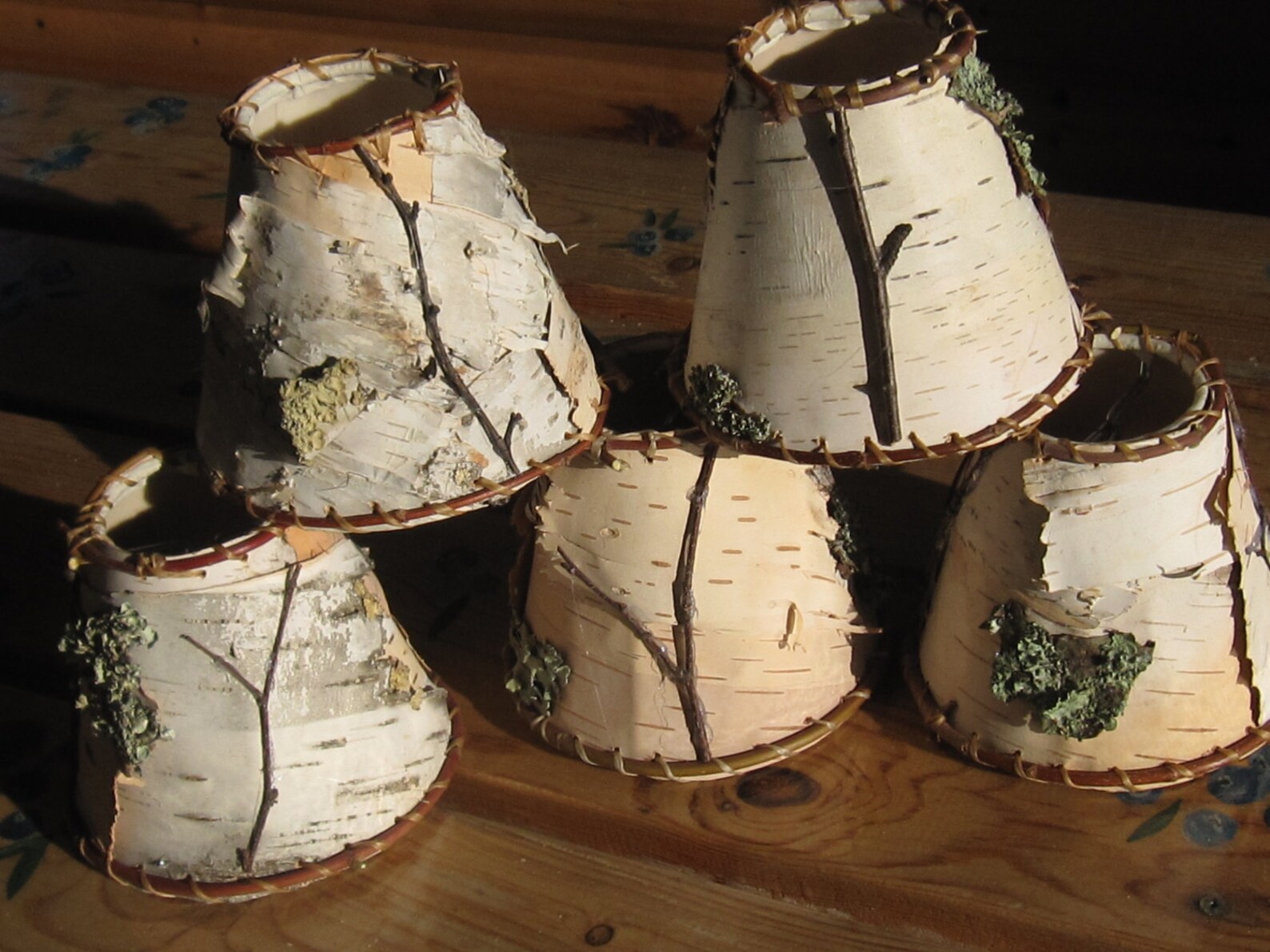 Birch bark chandelier shades rustic mini lamp shade green Etsy