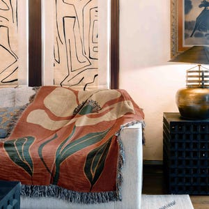 Floral Woven Cotton Throw Blanket: Botanical Art, USA Made