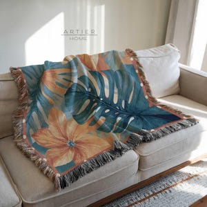 Floral Woven Cotton Throw Blanket: Botanical Tapestry Wall Decor