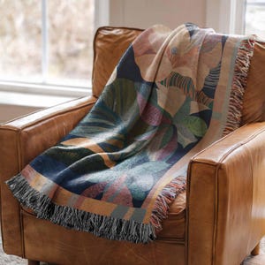 Floral Woven Cotton Throw Blanket: Botanical Tapestry Wall Decor