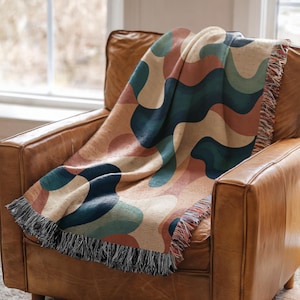 Bunte abstrakte gewebte Baumwolle Decke, moderner künstlerischer Wandteppich, lebendiger Boho Couch Bezug, Geometrisches Wohndekor Textil