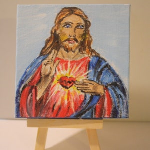 Sacred Heart of Jesus (2) - Hand painted 4 X 4