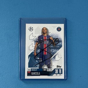 Bradley Barcola signierte Match Attax Karte mit COA