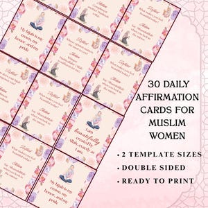 Druckbare tägliche Affirmationen für muslimische Frauen, 30 Islamische Selbstfürsorgekarten, Muslimah Affirmation Deck, Hijabi Glaube Zitate Digitaler Download