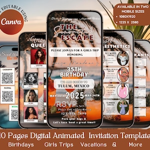 Digital Animated Girls Trip Itinerary Template, Editable Birthday Trip Invitation, Custom Travel Itinerary, Mexico Trip, Cabo Itinerary