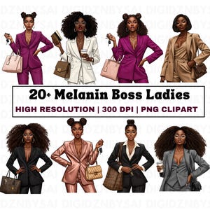 Black Boss Lady PNG Clipart Bundle, African American Women Clipart, Melanin Queens, Afro Girl PNG Clipart, Black Girl Magic, Girl Boss PNG