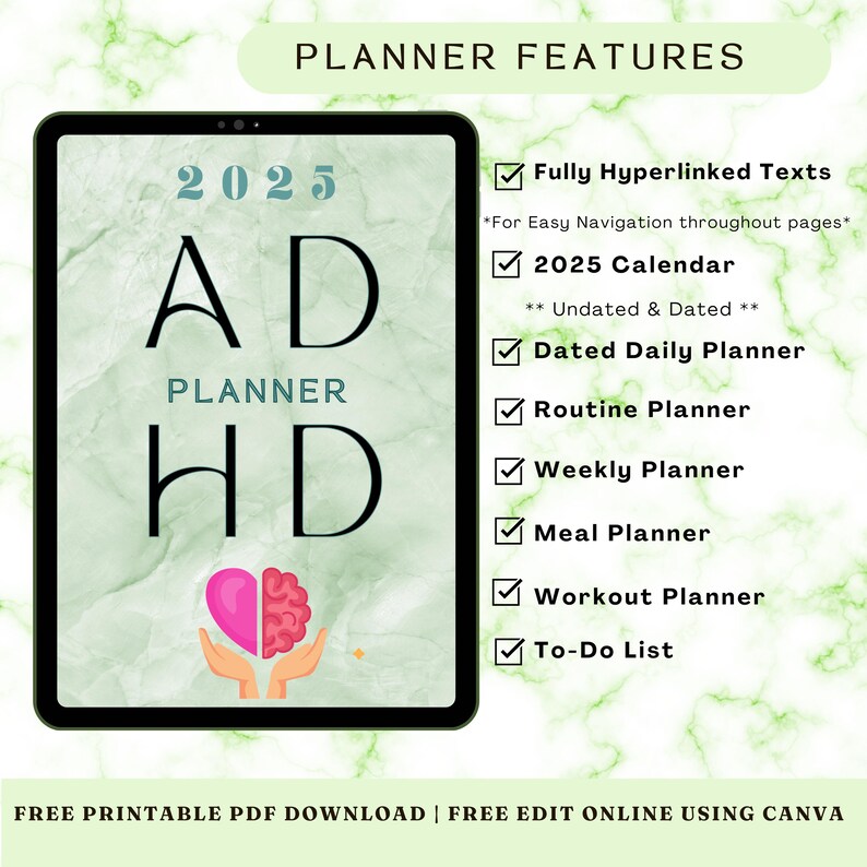 2025 ADHD Planner for Teens, Digital ADHD Journal, Daily, Weekly ...