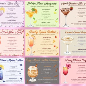 Modello di scheda ricetta cocktail, modello di ricetta cocktail modificabile, modello di scheda ricetta drink con firma stampabile, schede ricetta cocktail analcolici