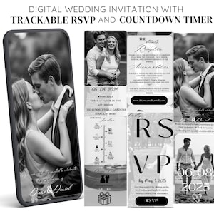 Digital Wedding Invite With RSVP Trackable, Editable Wedding Web Invitation With Online Registry Form, Clickable RSVP, Countdown Timer Canva