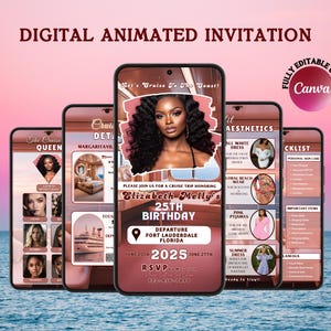 Digitale Geburtstags-Kreuzfahrt-Reiseplan, bearbeitbare Mädchen-Einladungsvorlage, benutzerdefinierte Video-Geburtstags-Reiseeinladung, Reiseplan