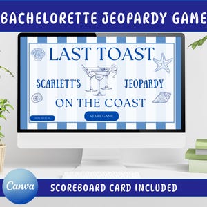 Bachelorette Jeopardy Game, Last Toast on the Coast Bachelorette Jeopardy Template, Editable Bachelorette Trivia Game, Canva Presentation