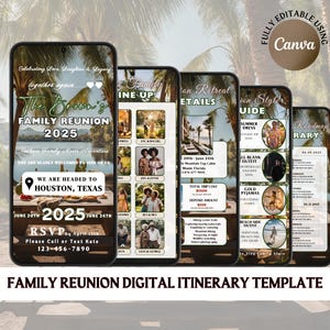 Digital Family Reunion Itinerary Template, Editable Family Trip Invitation, Family Vacation Getaway, Friends Reunion Invite, Family Tree