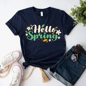 Hello Spring Unisex Softstyle T-Shirt - Floral Springtime Tee - Cute Seasonal Aesthetic Shirt, Nature Lover Gift, Flower Lover Gift