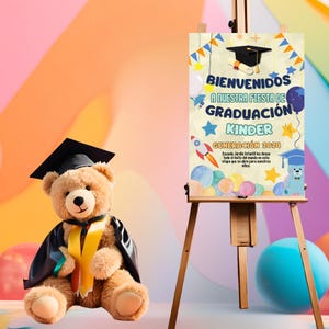 Plantilla  Cartel de Bienvenida Fiesta de Graduación, Plantilla de cartel de Bienvenida para fiesta de graduación, celebración de kinder